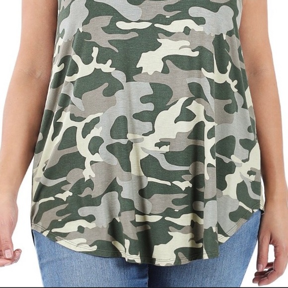 NWT- Zenana Soft Green Camouflage Tank - Picture 4 of 4